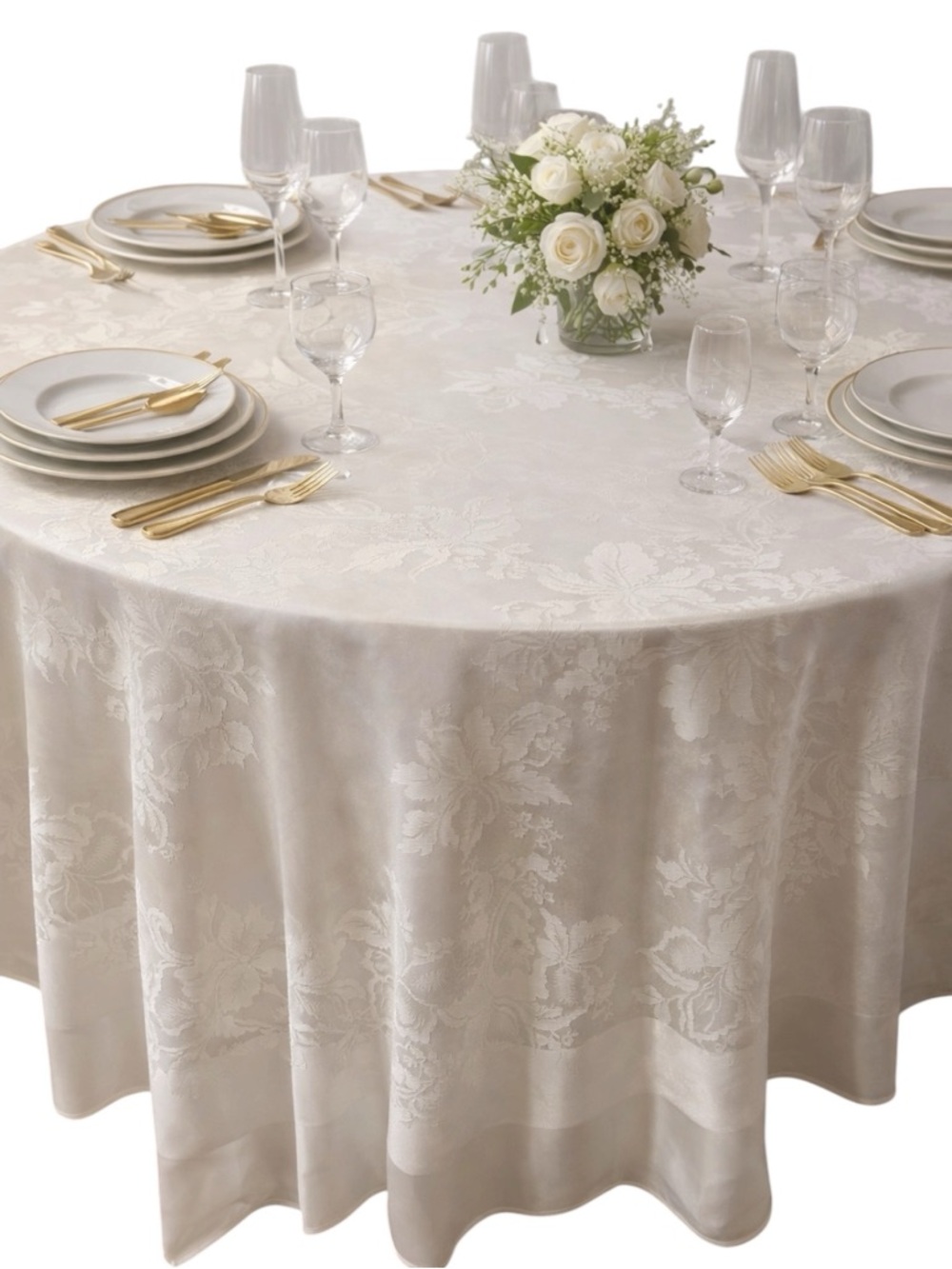 Vintage Ivory Damask Tablecloth Floral Jacquard Elegant Wedding Holiday Table